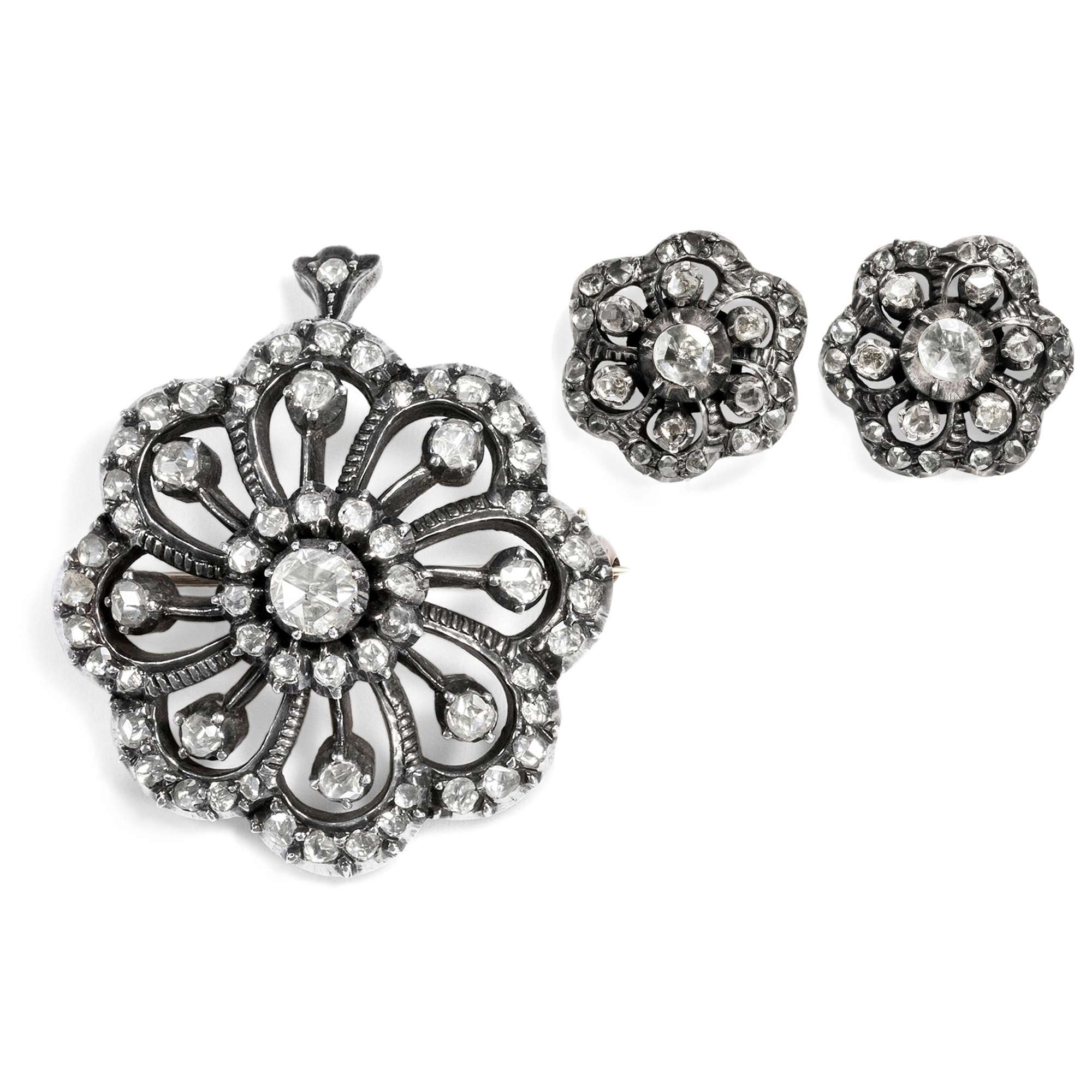 615685-hofer-antikschmuck-Vintage-Demi-Parure-mit-Diamantrosen-in-Silber-Niederlande-um-1955-Es-muessen-nicht-immer-Tulpen-sein