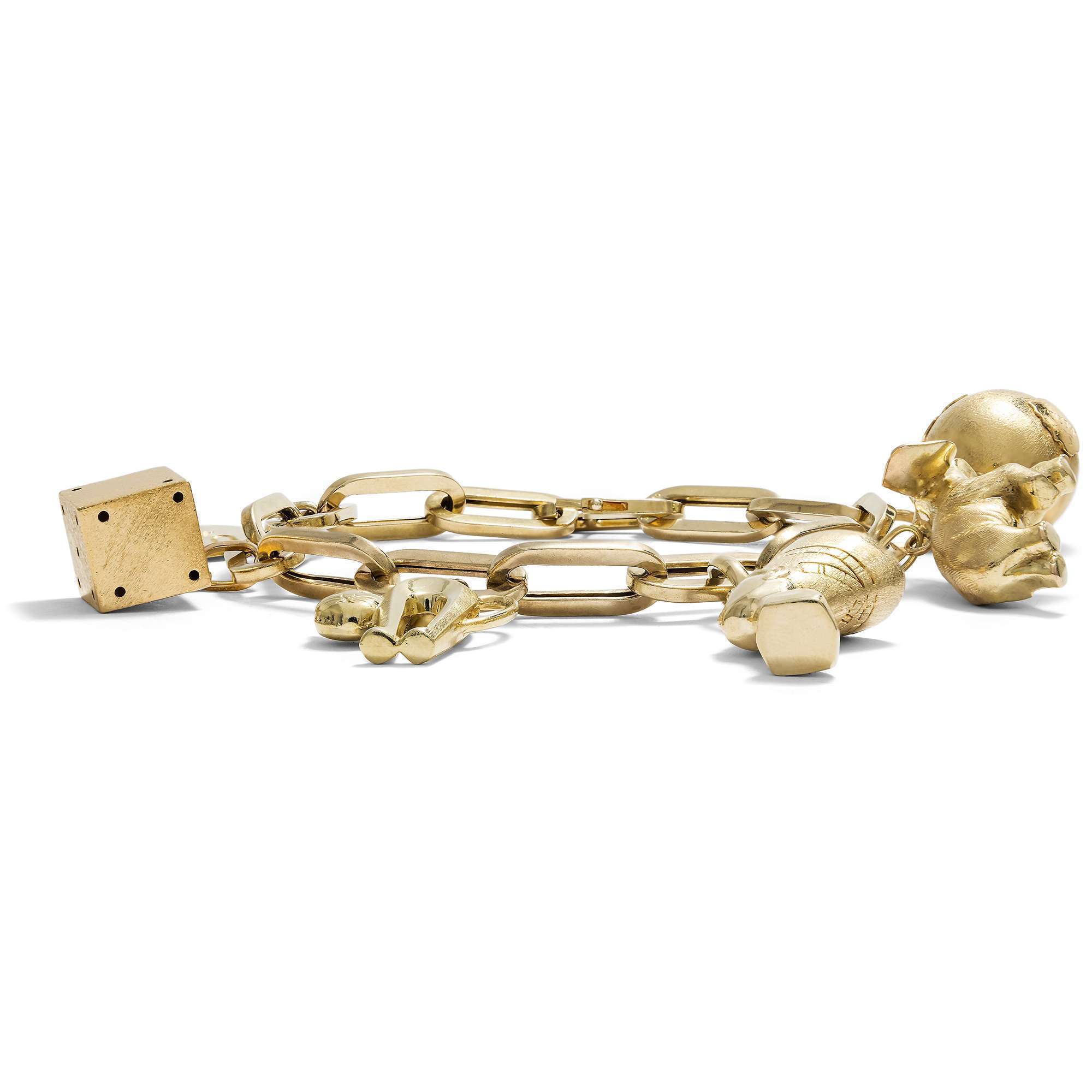 625966-hofer-antikschmuck-Vintage-Bettelarmband-aus-Gold-mit-sechs-Anhaengern-um-1960-Sammelfreuden_1