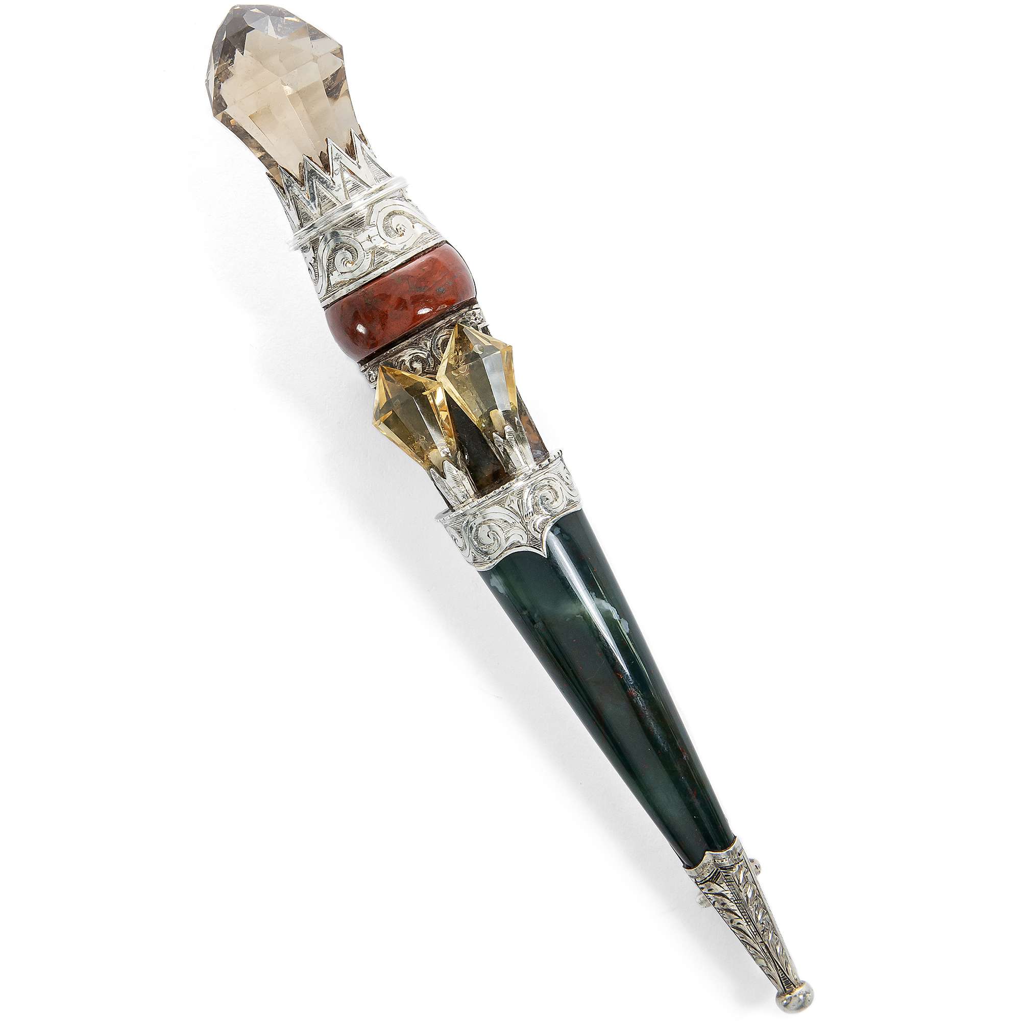 626942-hofer-antikschmuck-Viktorianische-Kiltnadel-in-Form-eines-Dolches-in-mit-Quarzen-in-Silber-um-1890-Dirk-Dagger
