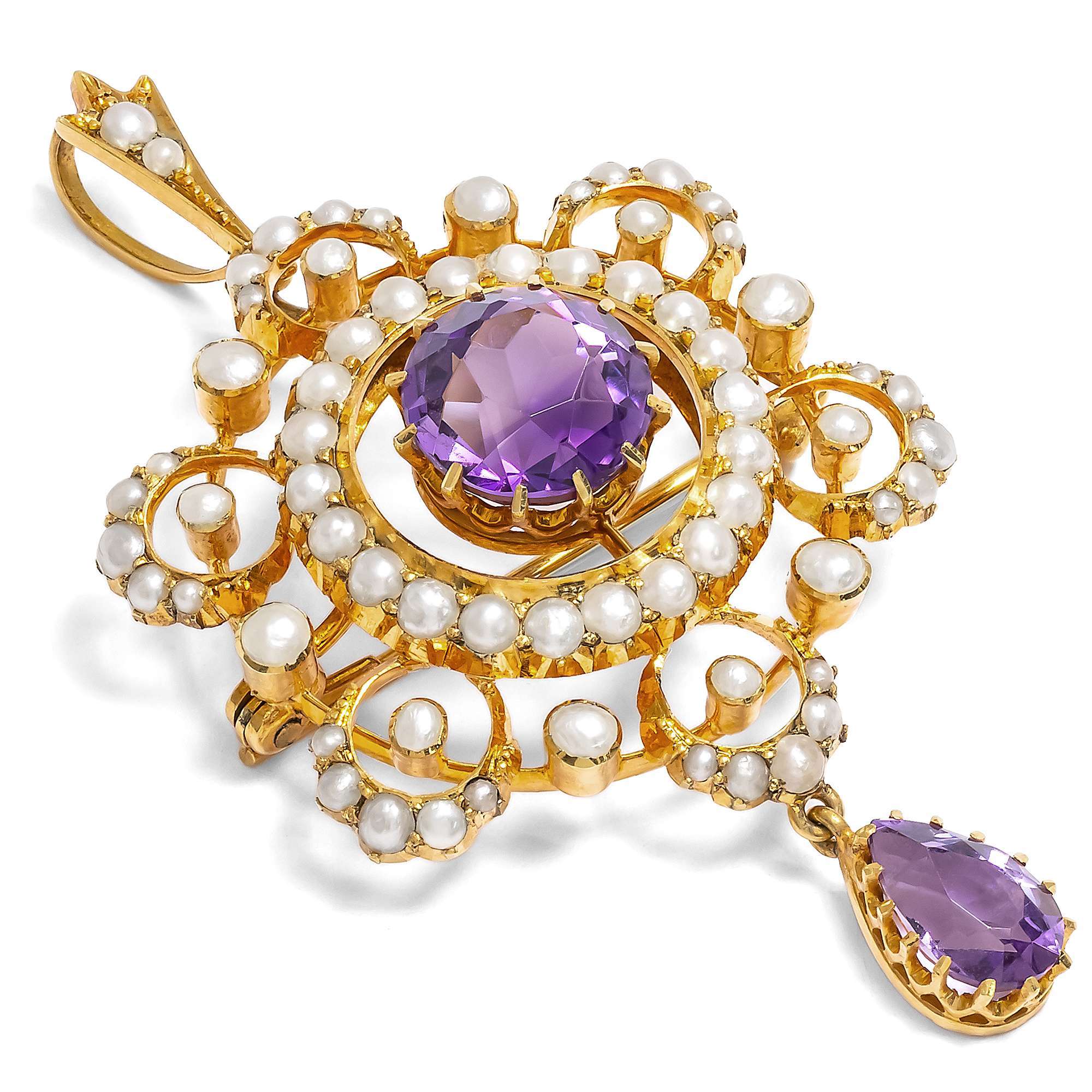 626964-hofer-antikschmuck-Zarte-Anhaenger-Brosche-mit-Amethyst-und-Perlen-in-Gold-Grossbritannien-um-1895-Pastelltraum_4