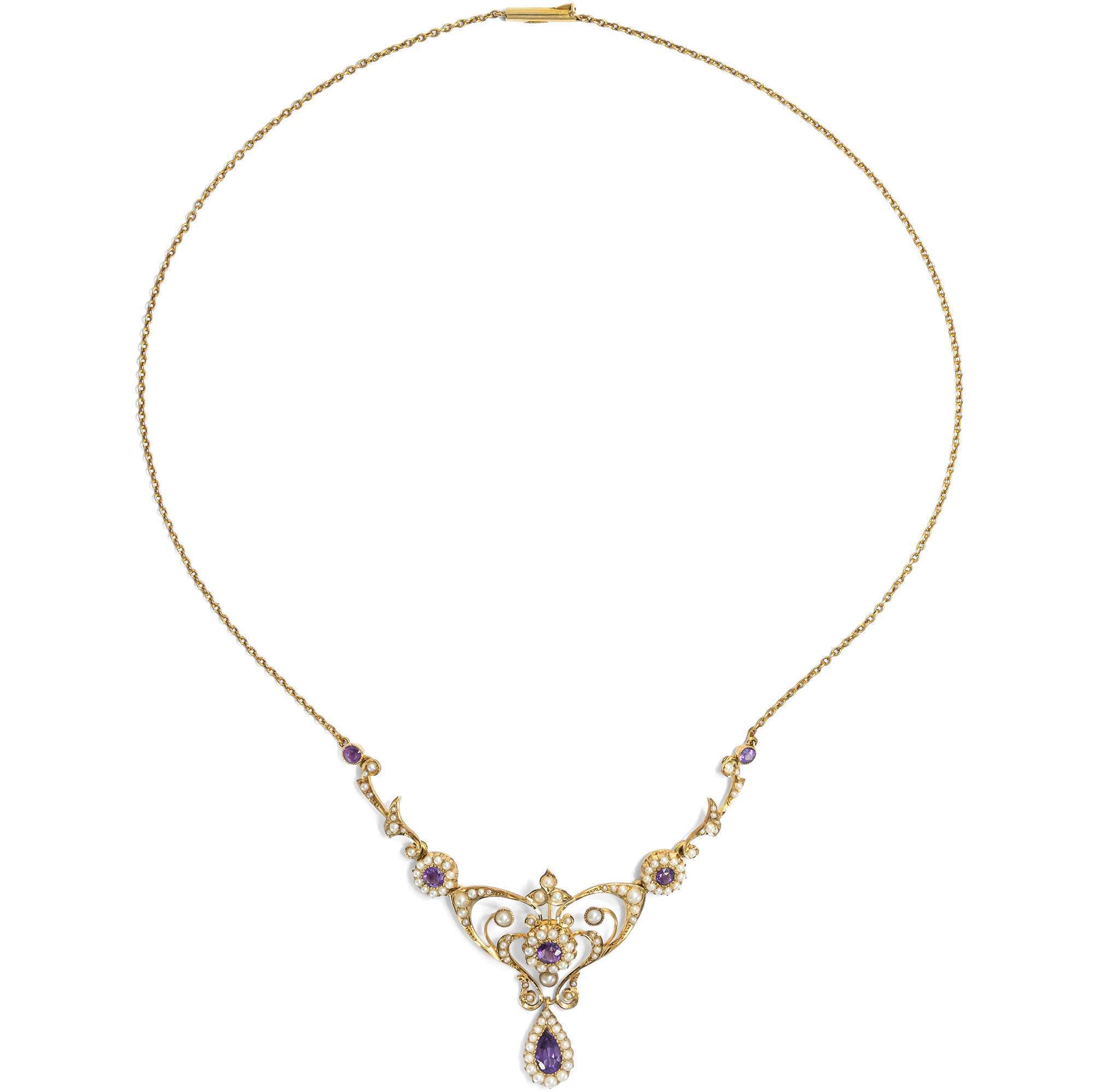 627050-hofer-antikschmuck-Antikes-Collier-mit-Amethysten-und-Saatperlen-in-Gold-Grossbritannien-um-1905-Edwardian-Elegance